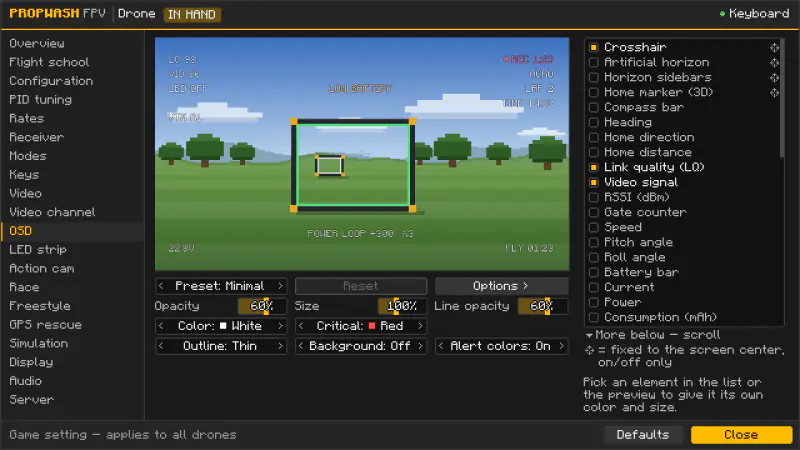 Configurator, OSD tab: choose, place and style OSD elements