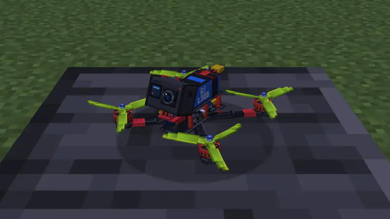 A 5″ drone with the Action Cam Heavy mounted on top
